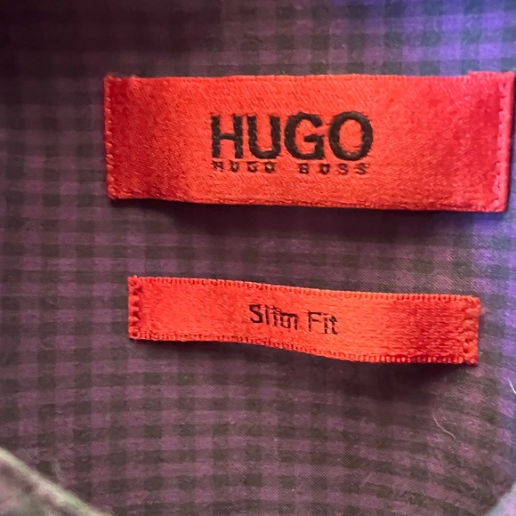 HUGO by Hugo Boss Dress Shirt in Purple Black Check size M - Picture 3 of 5